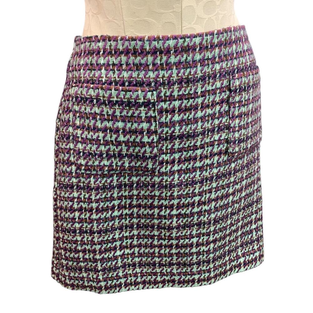 Size 2 Loft New Tweed Skirt Metallic Threadingā Pockets Side Zip Purple Green